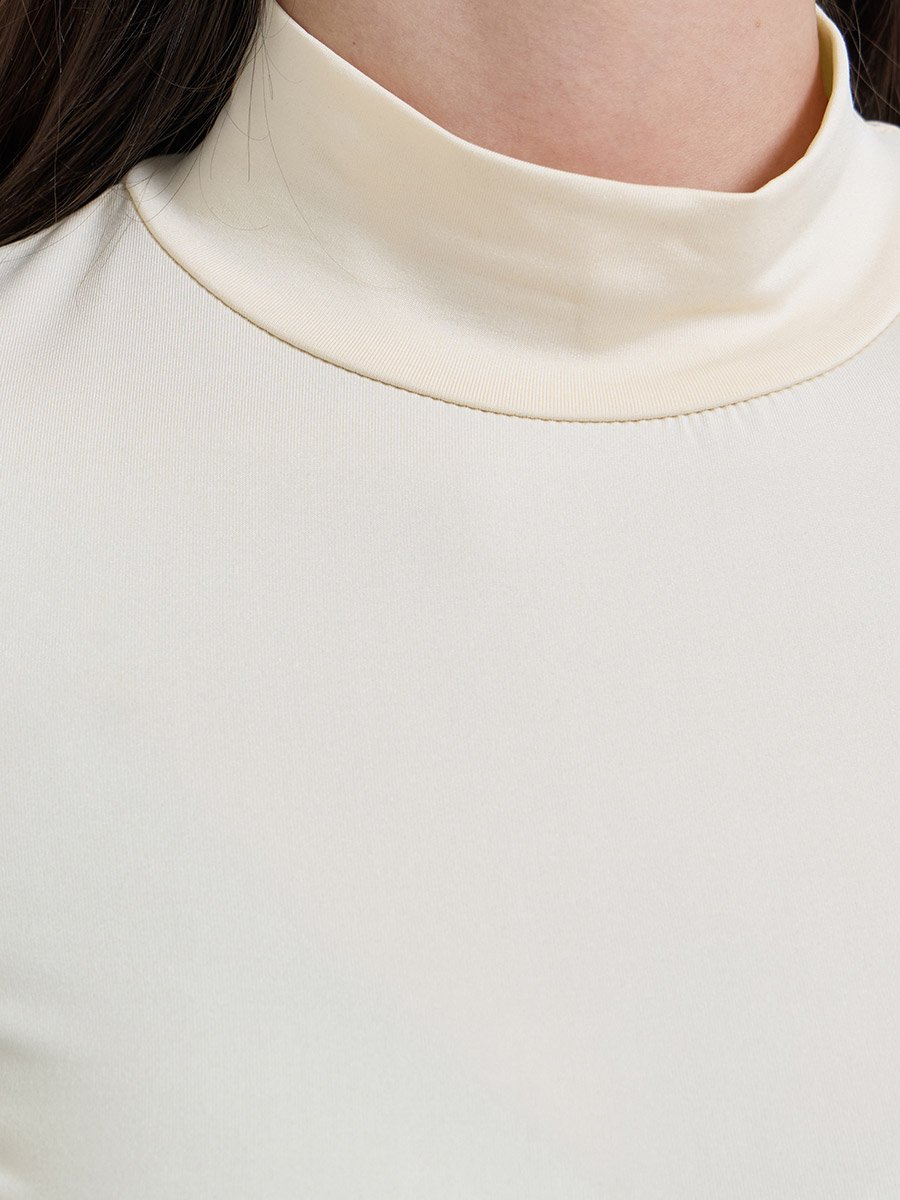 Cream High Neck Long Sleeve Fitted T-Shirt