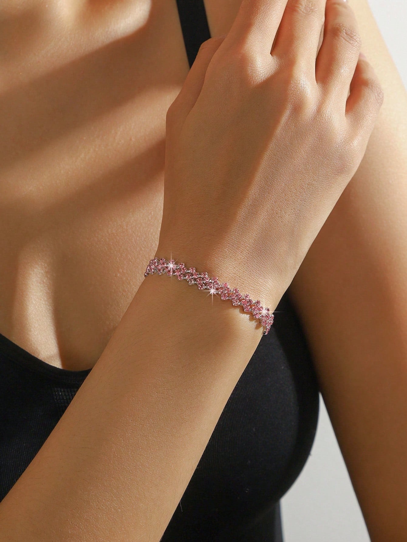 Pink Rhinestone Link Bracelet for Festive Occasions.