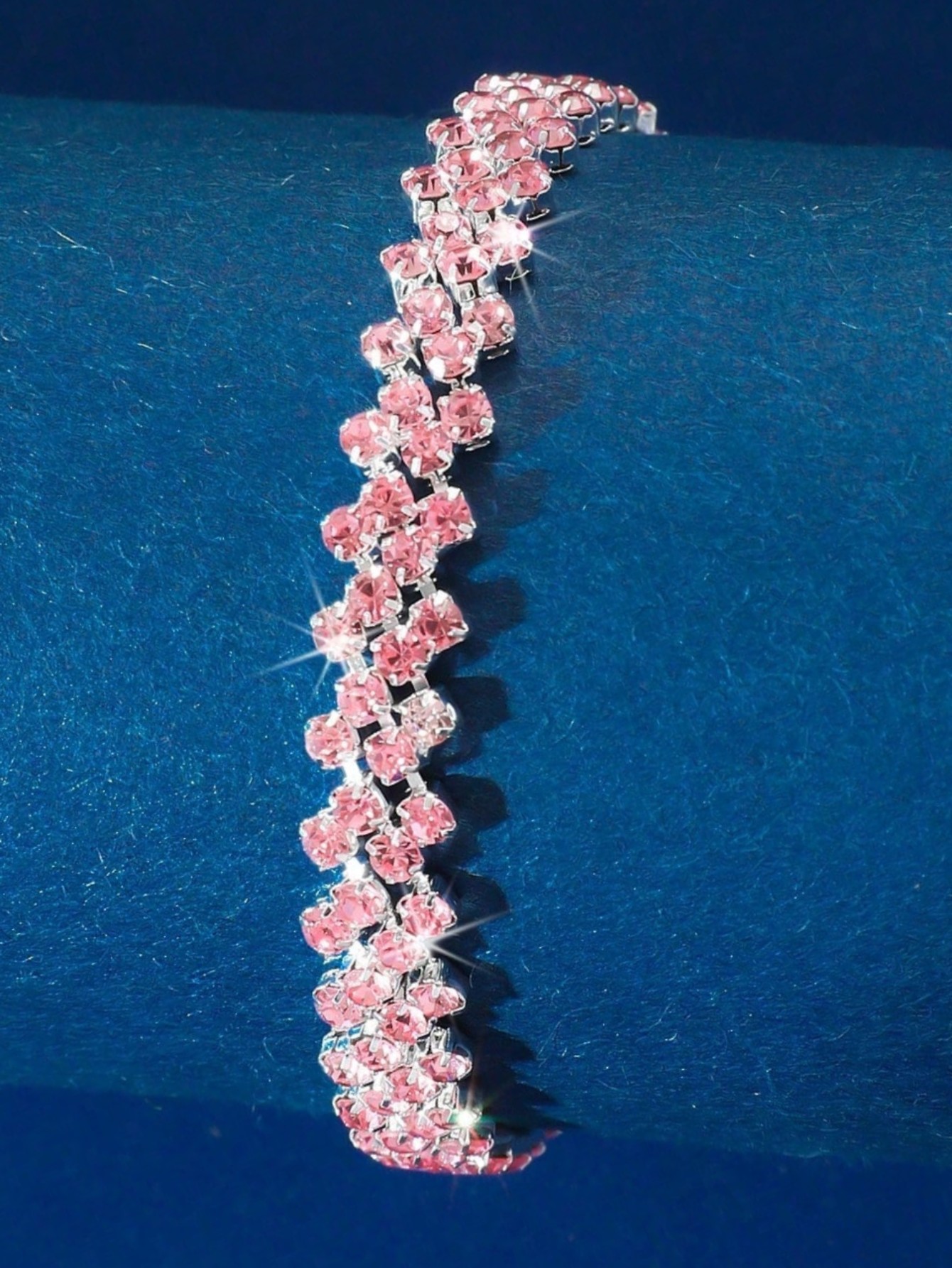 Pink Rhinestone Link Bracelet for Festive Occasions.