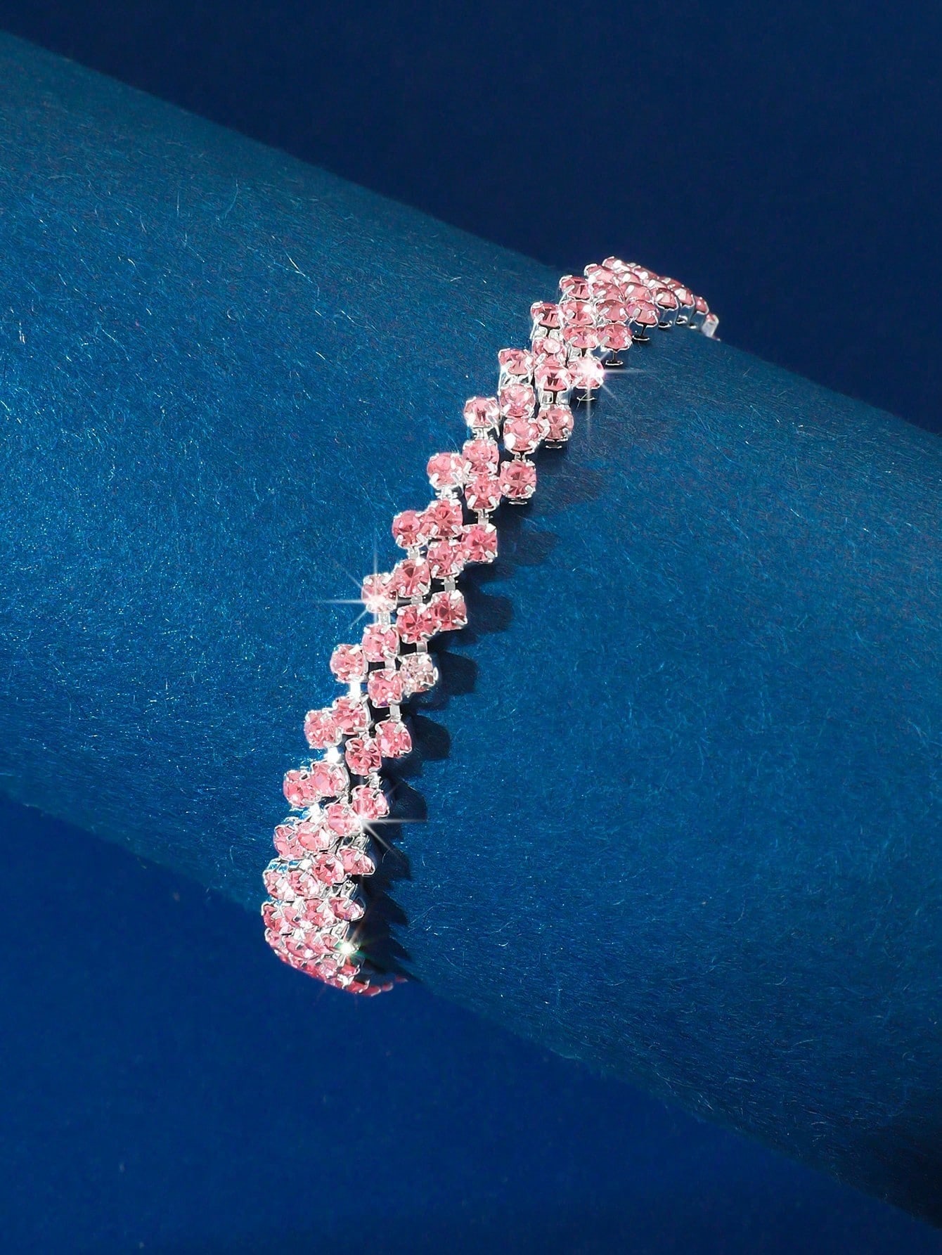 Pink Rhinestone Link Bracelet for Festive Occasions.