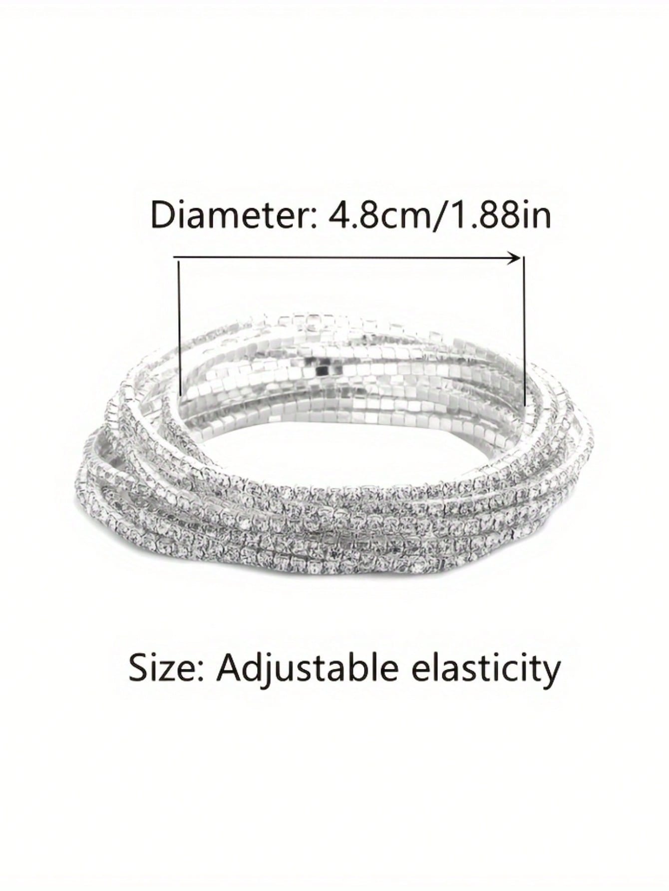 Sparkling Silver Elastic Rhinestone Bracelets - 12-Piece Set for Parties and Weddings
