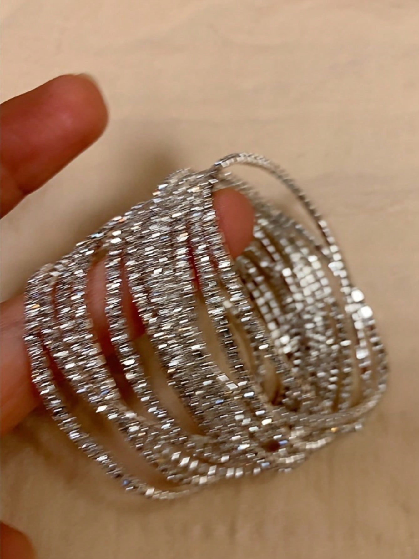 Sparkling Silver Elastic Rhinestone Bracelets - 12-Piece Set for Parties and Weddings