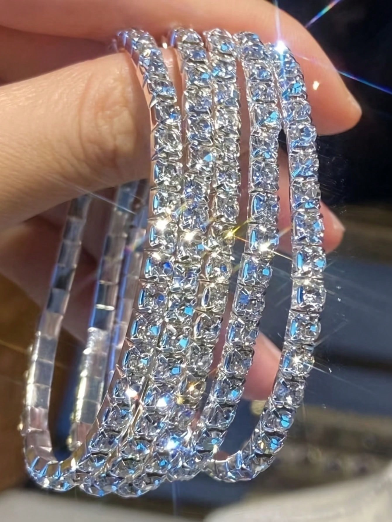 Sparkling Silver Bangle Bracelet for Parties