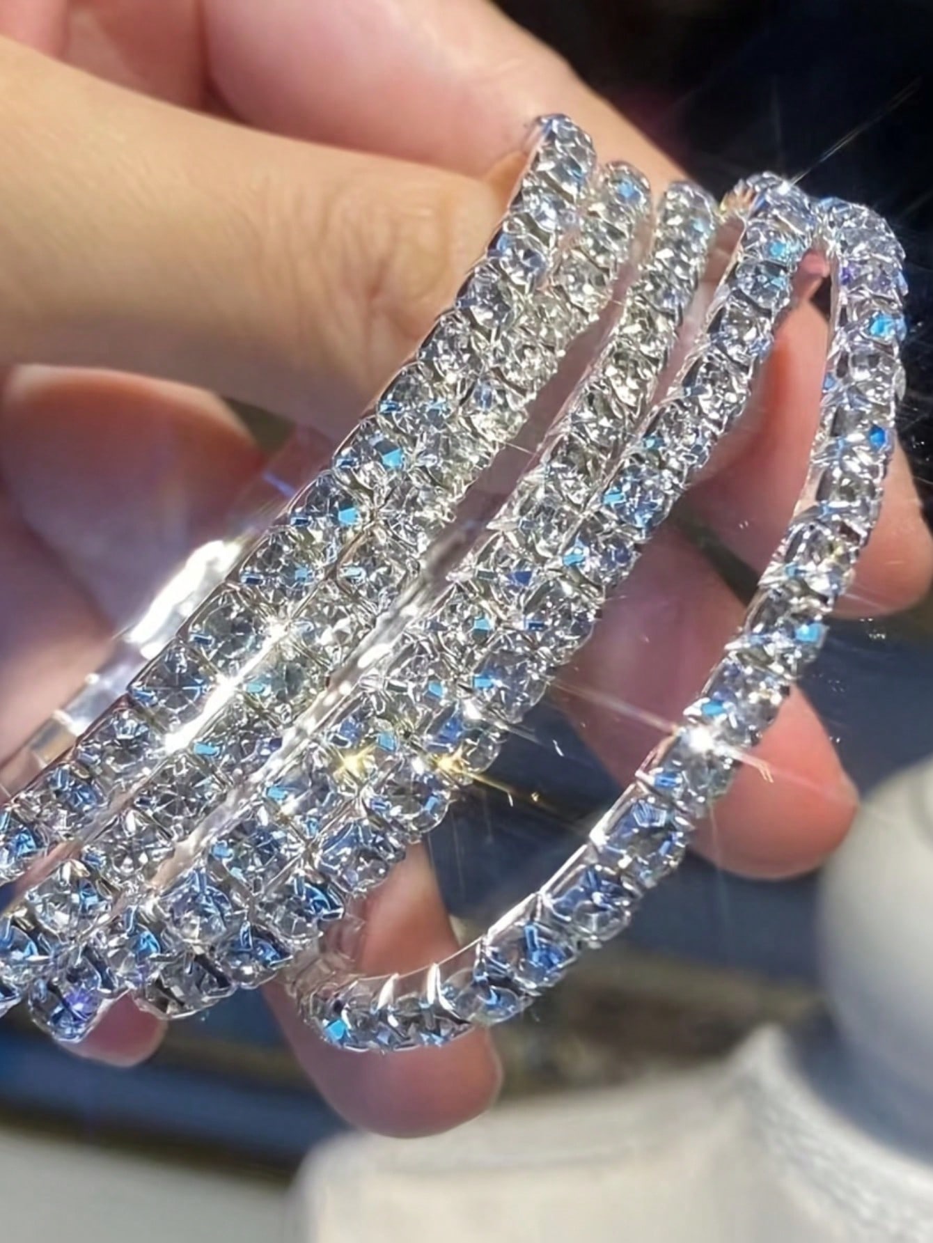 Sparkling Silver Bangle Bracelet for Parties
