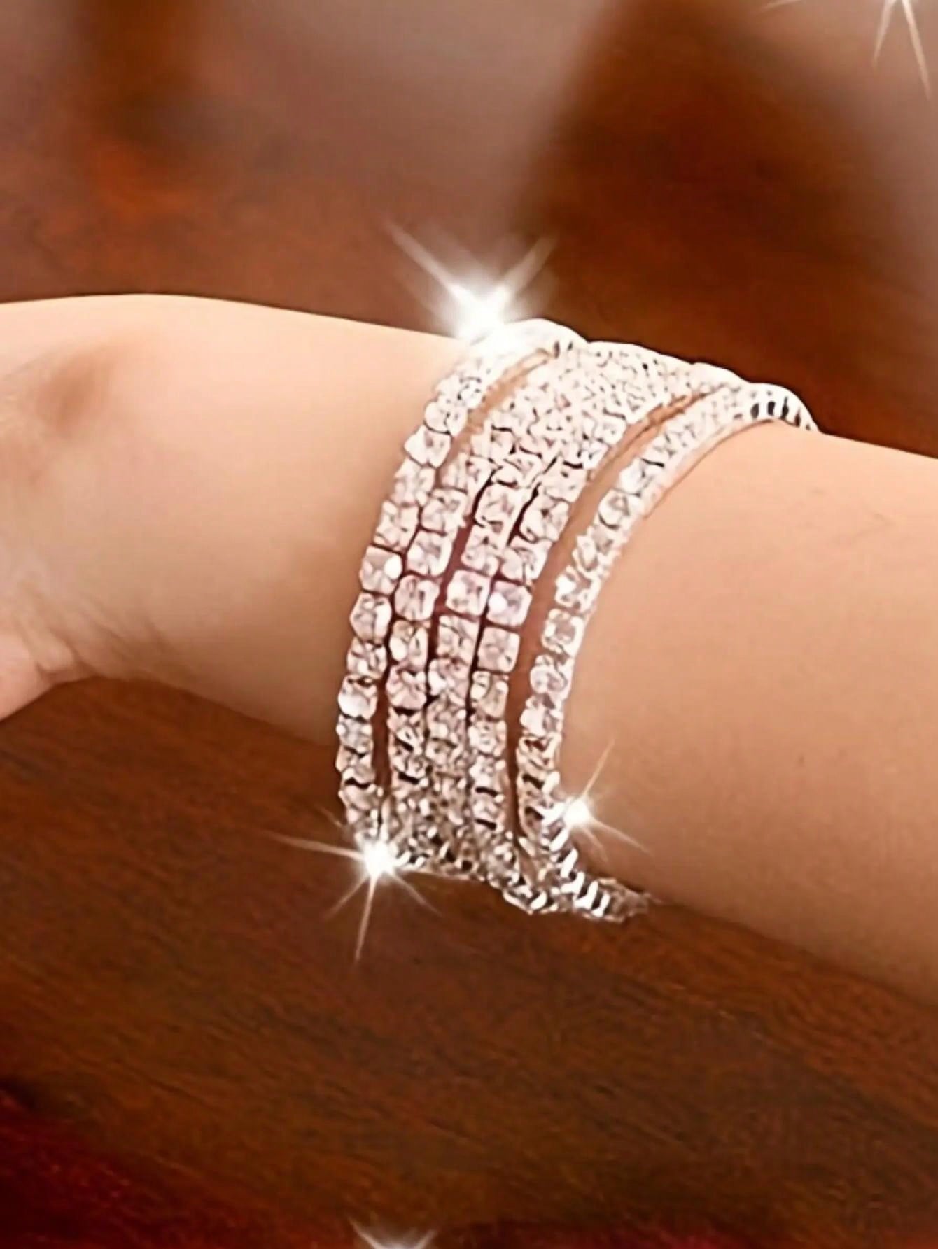 Sparkling Silver Bangle Bracelet for Parties