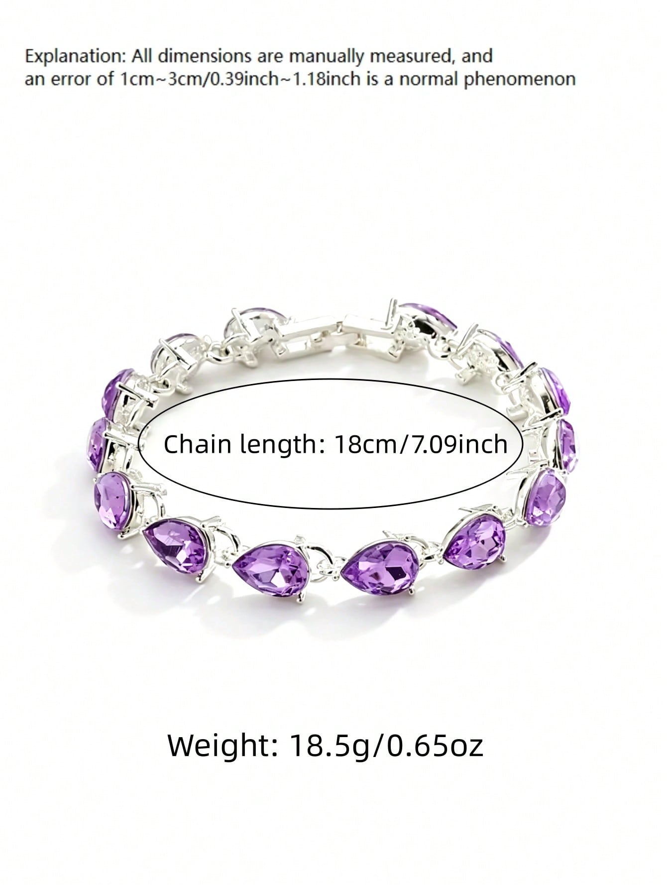 Purple Teardrop Rhinestone Bracelet - Link Chain for Everyday Glamour