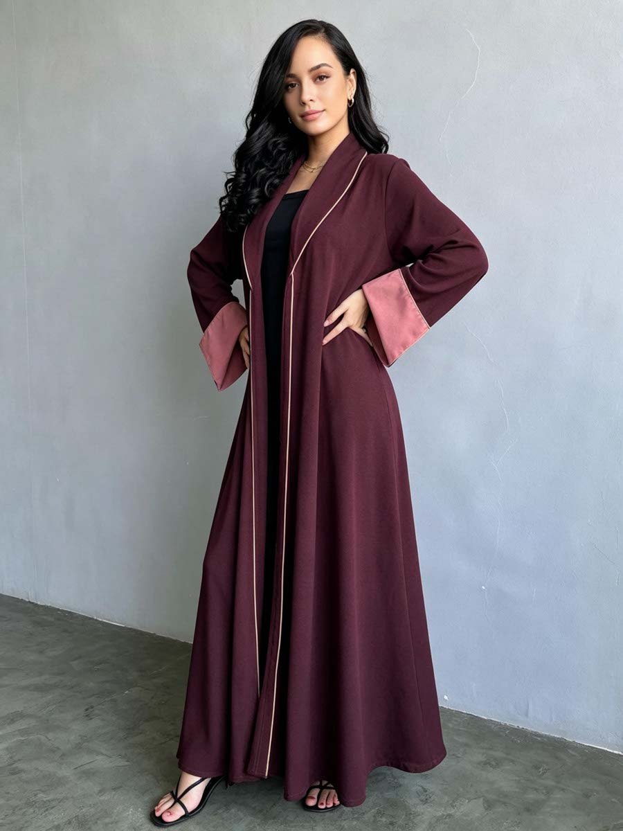 عباية مطوية بياقة شال بلون بورغندي