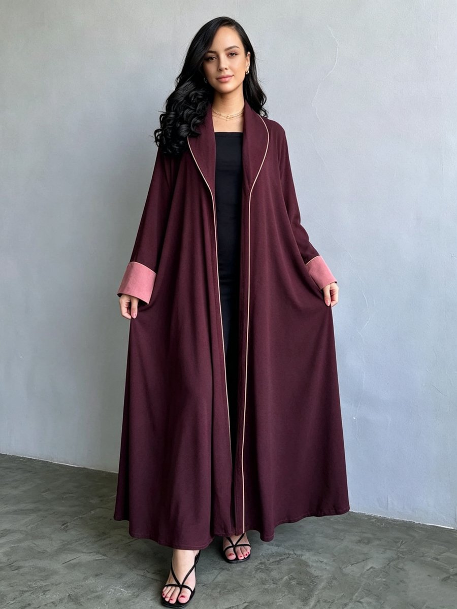 عباية مطوية بياقة شال بلون بورغندي