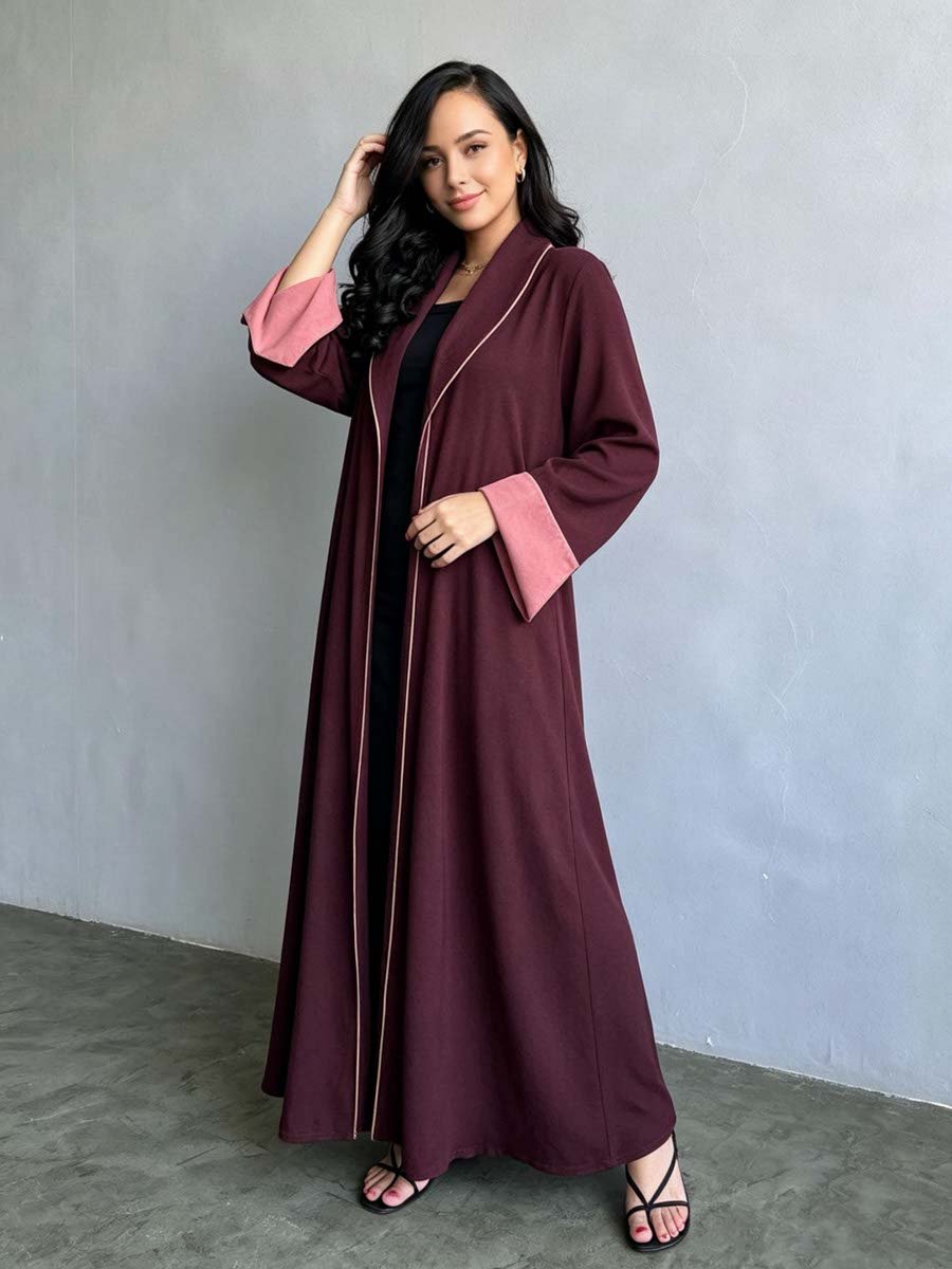 عباية مطوية بياقة شال بلون بورغندي