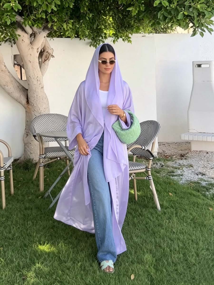 عباية مفتوحة من الأمام سادة بلون لافندر
