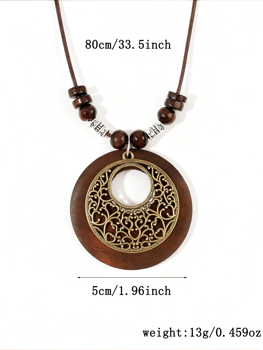 Boho Chic Brown Wood and Filigree Pendant Necklace
