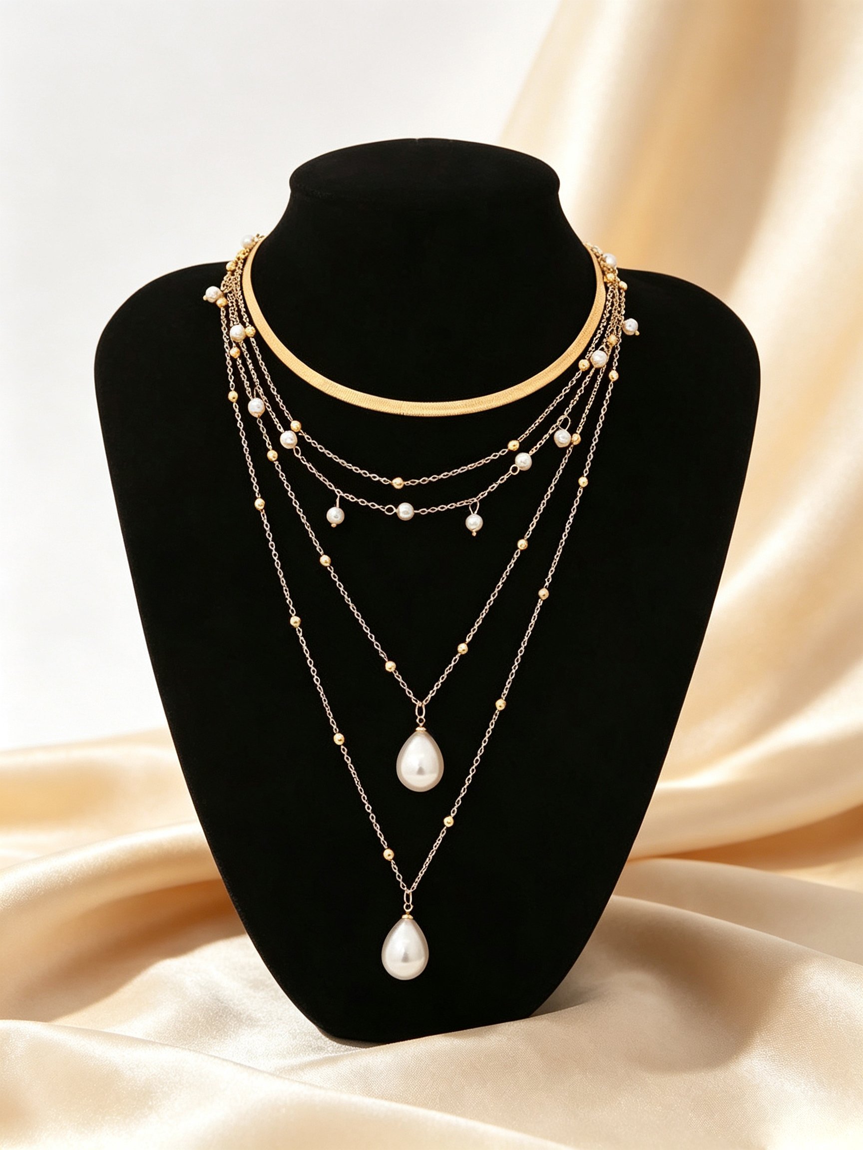 Multi-Layer Gold and Pearl Layered Necklace
