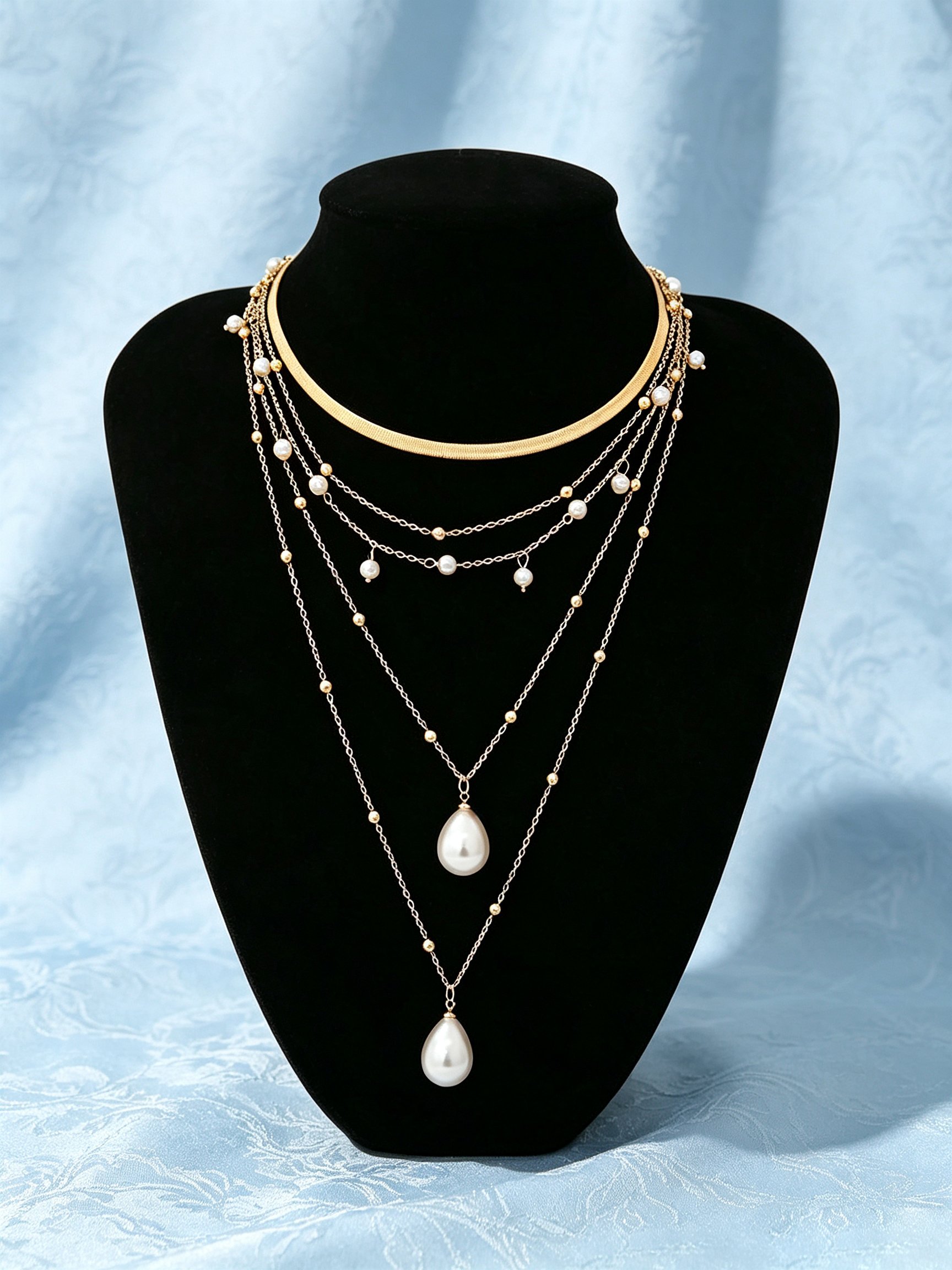 Multi-Layer Gold and Pearl Layered Necklace