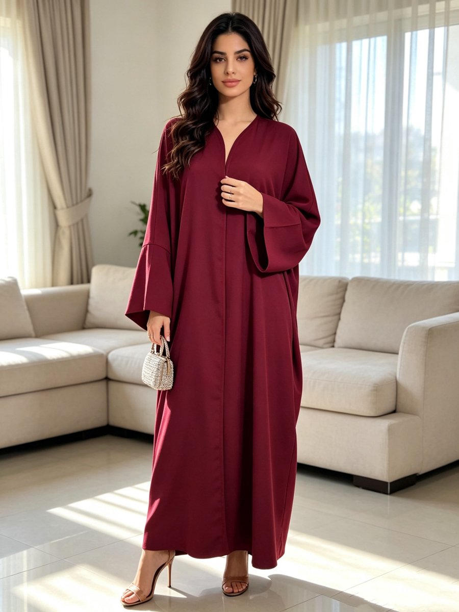 عباية للإطلالات اليومية سادة بلون بورغندي