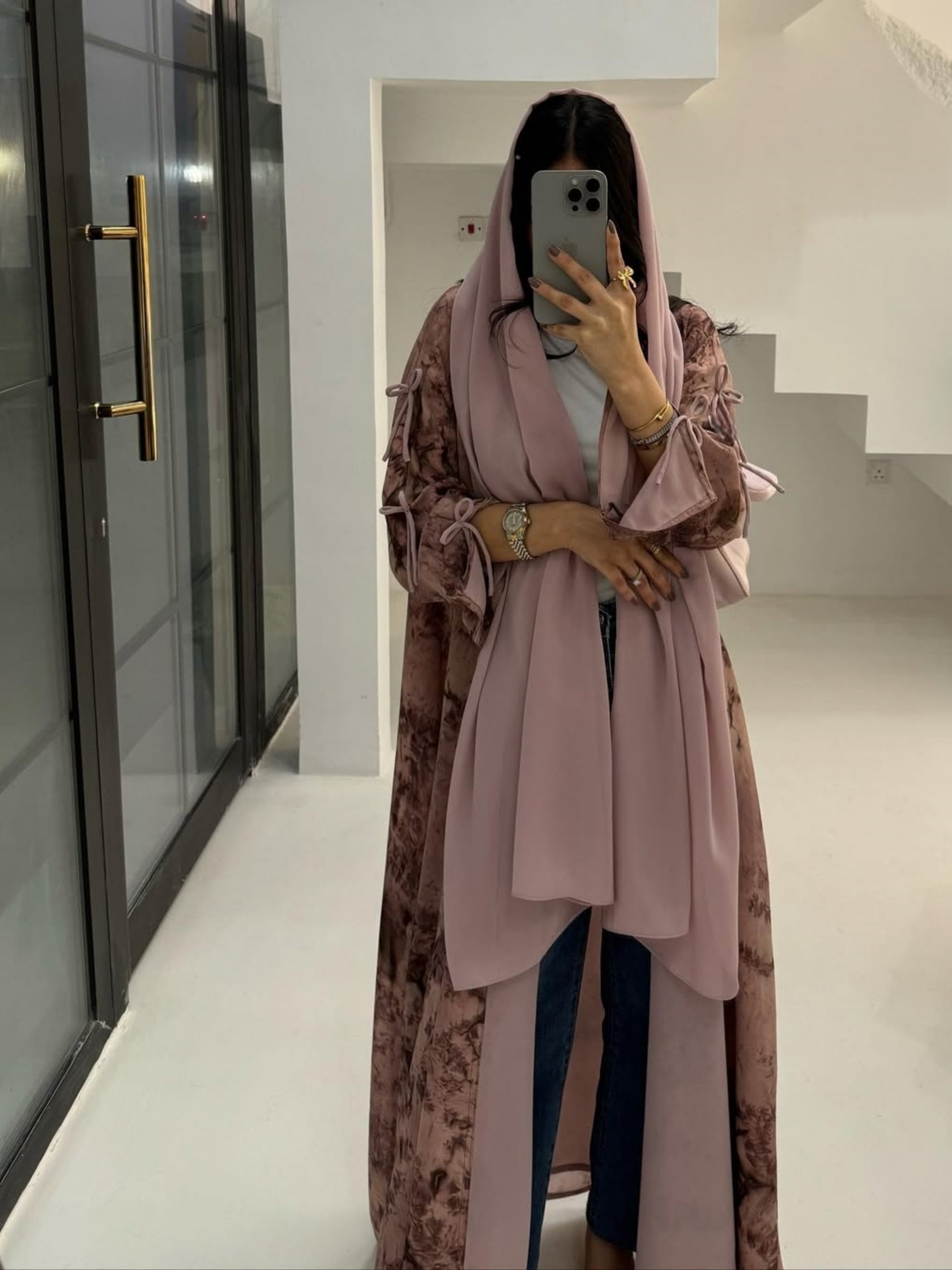 Abstract Print Open Front Abaya