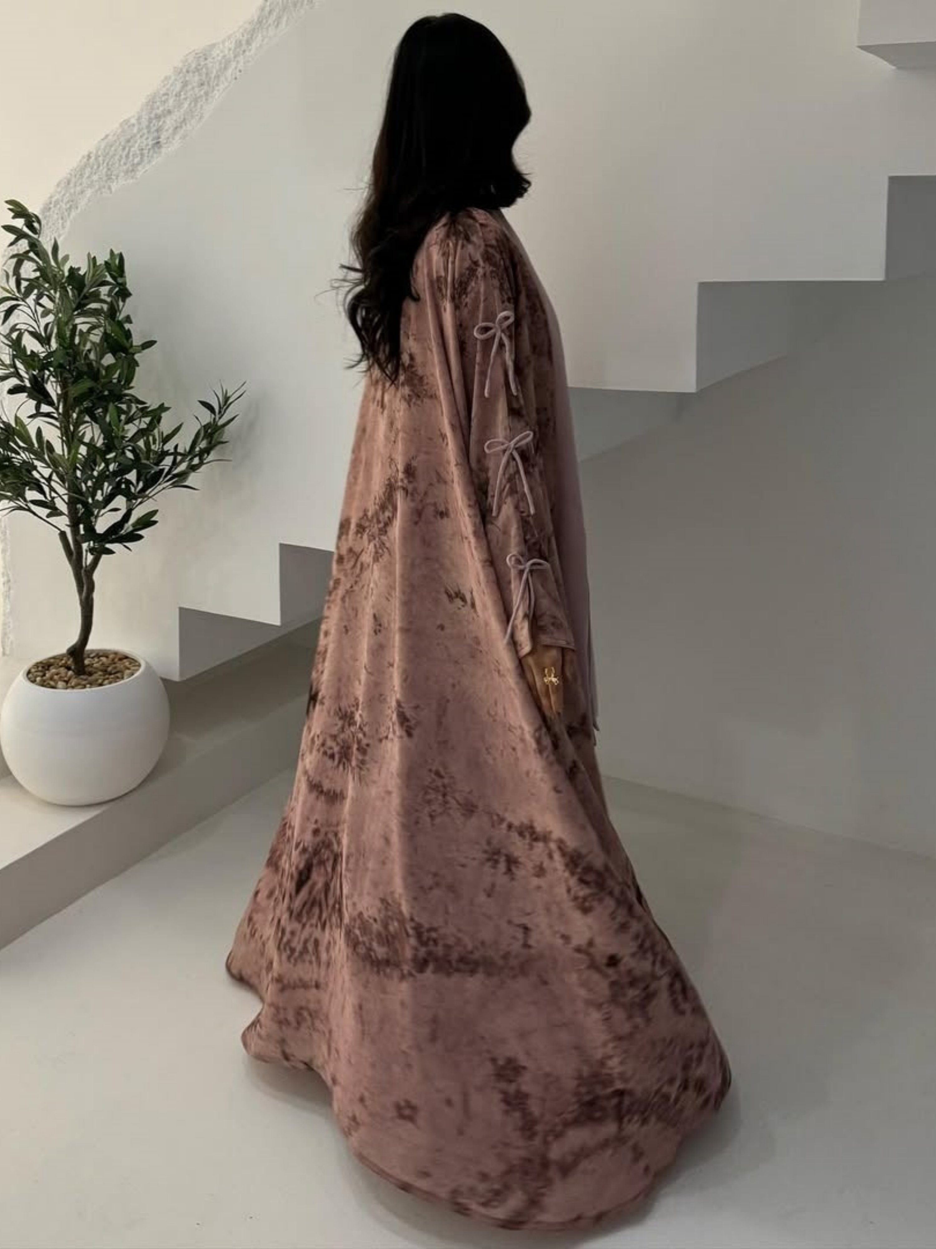 Abstract Print Open Front Abaya