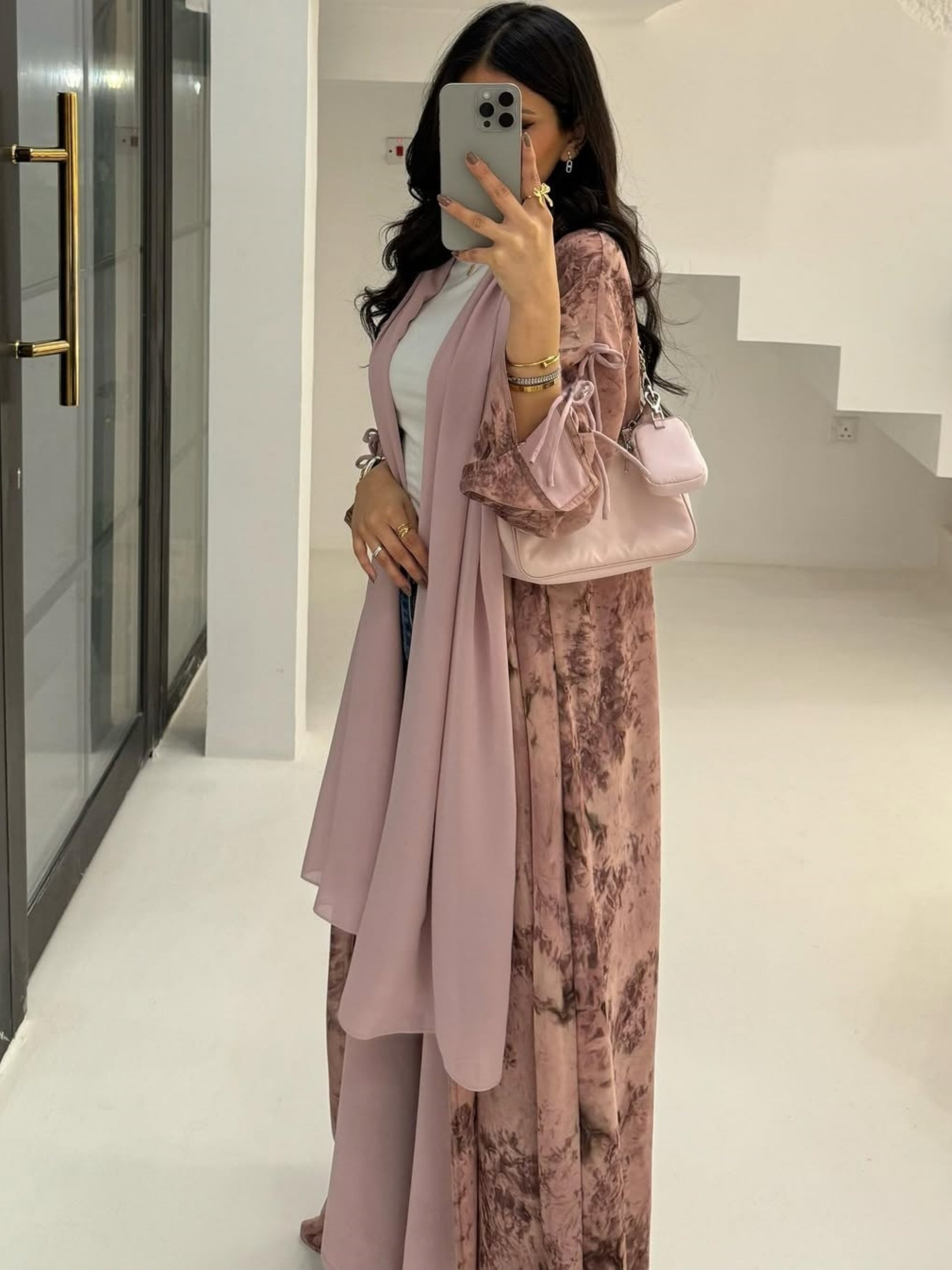 Abstract Print Open Front Abaya