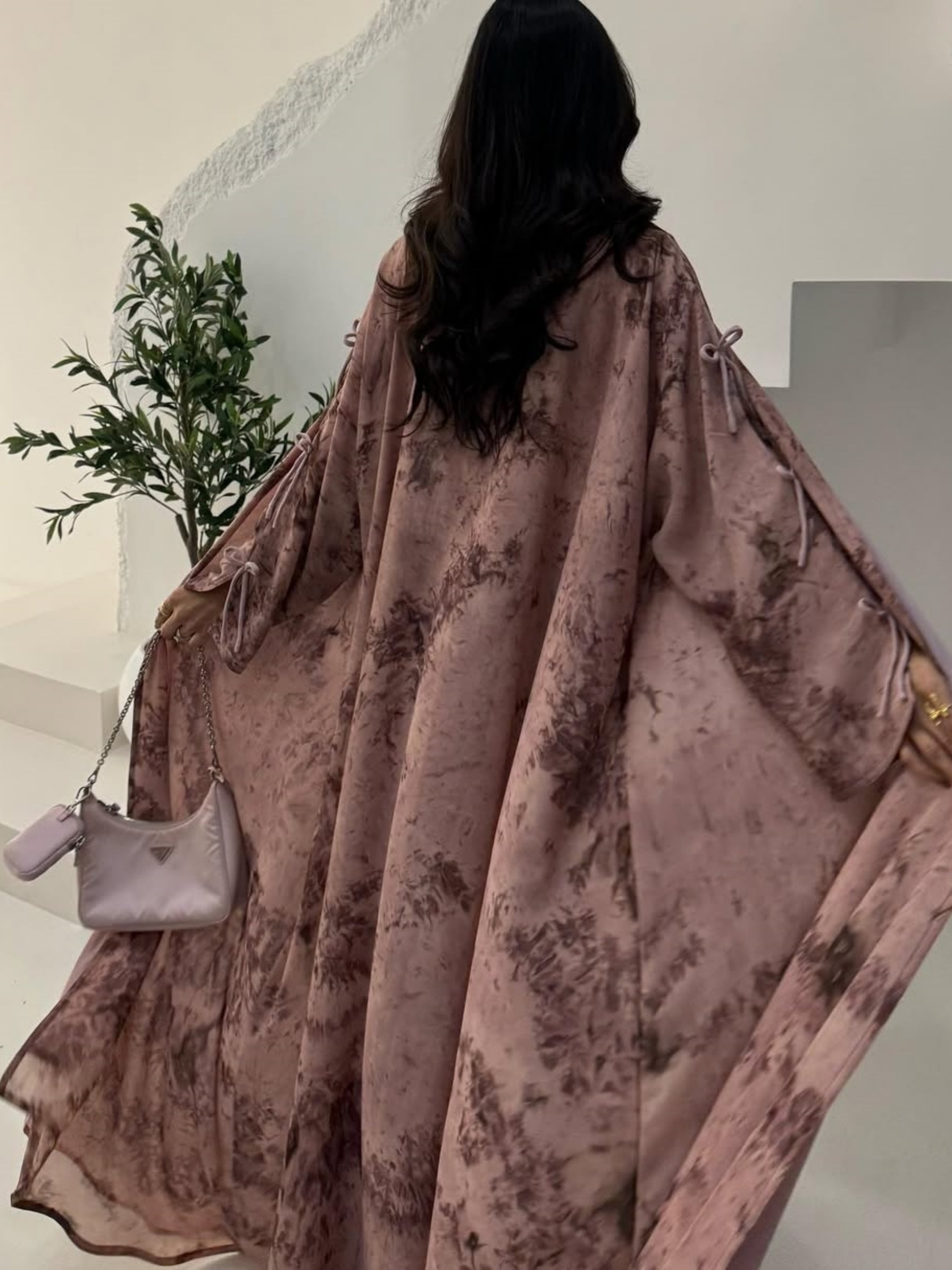 Abstract Print Open Front Abaya