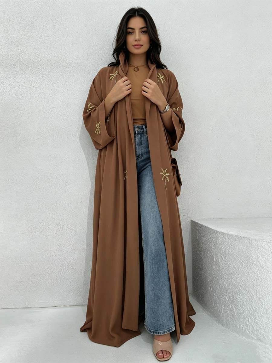 Brown Abaya with Palm Embroidery