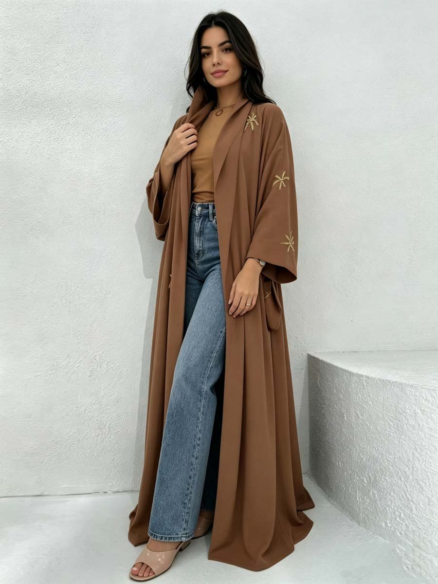 Brown Abaya with Palm Embroidery