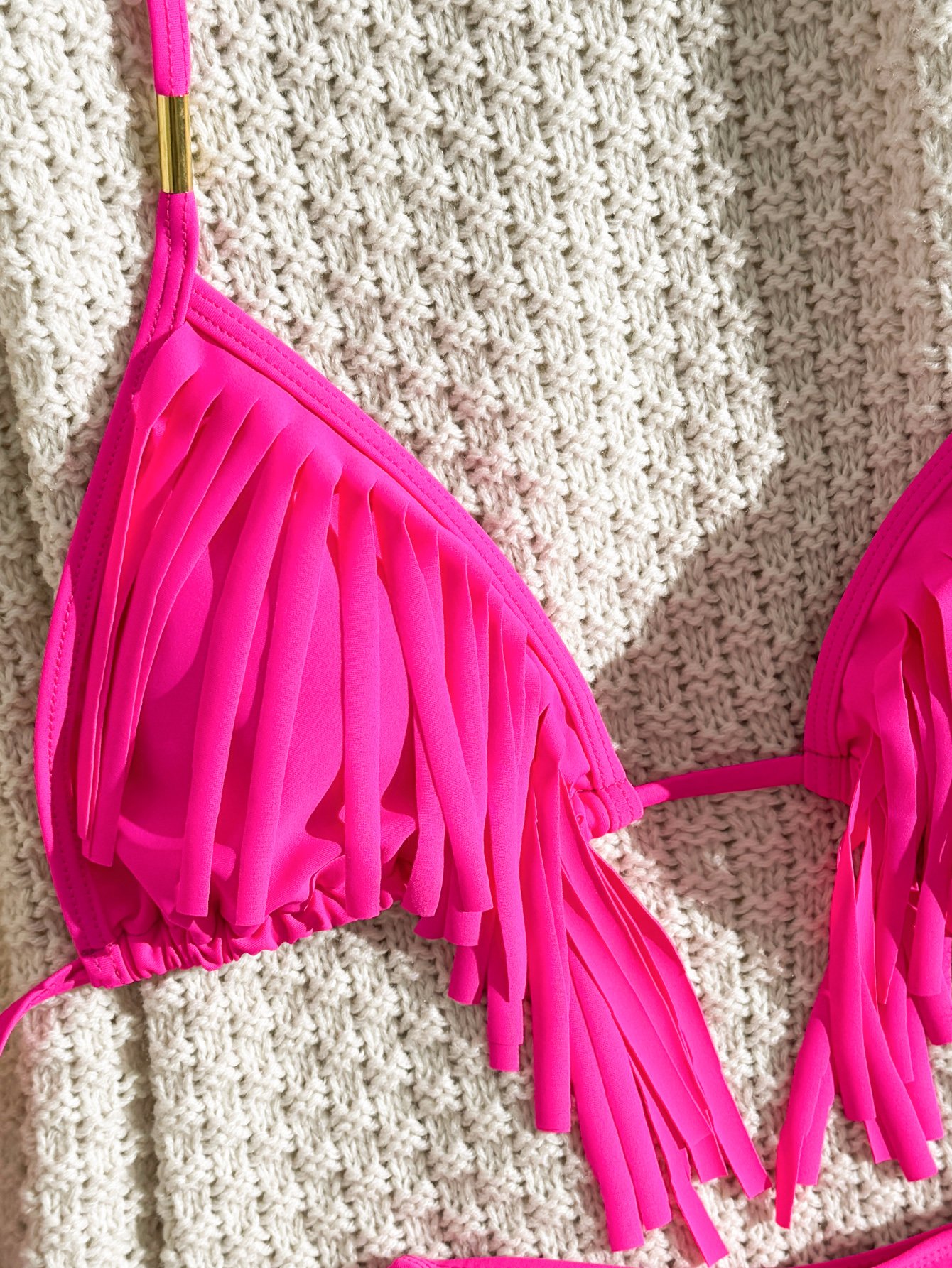 Pink Fringe Triangle Bikini Set