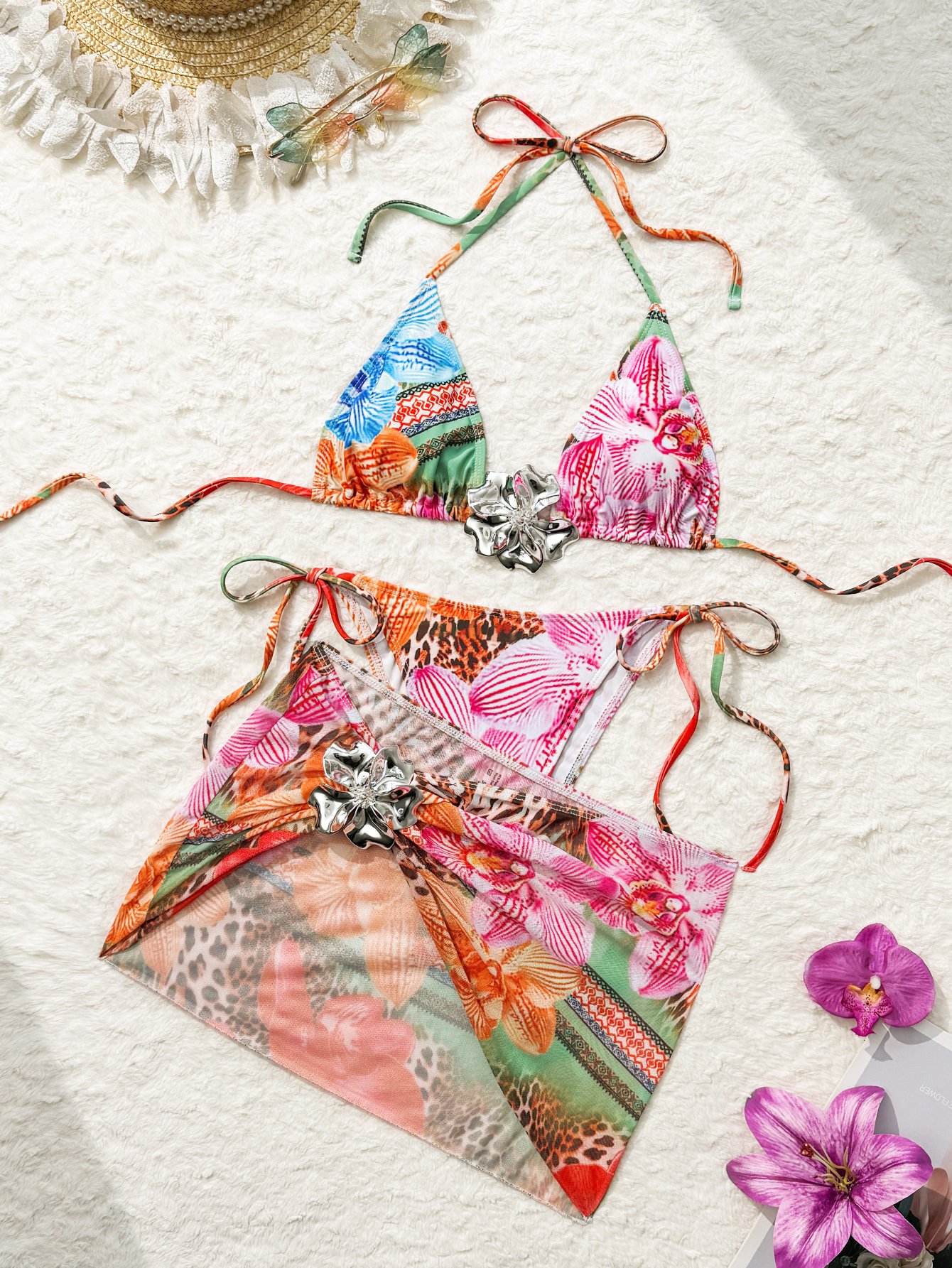 Multi-Color Graphic Print Triangle Bikini Set