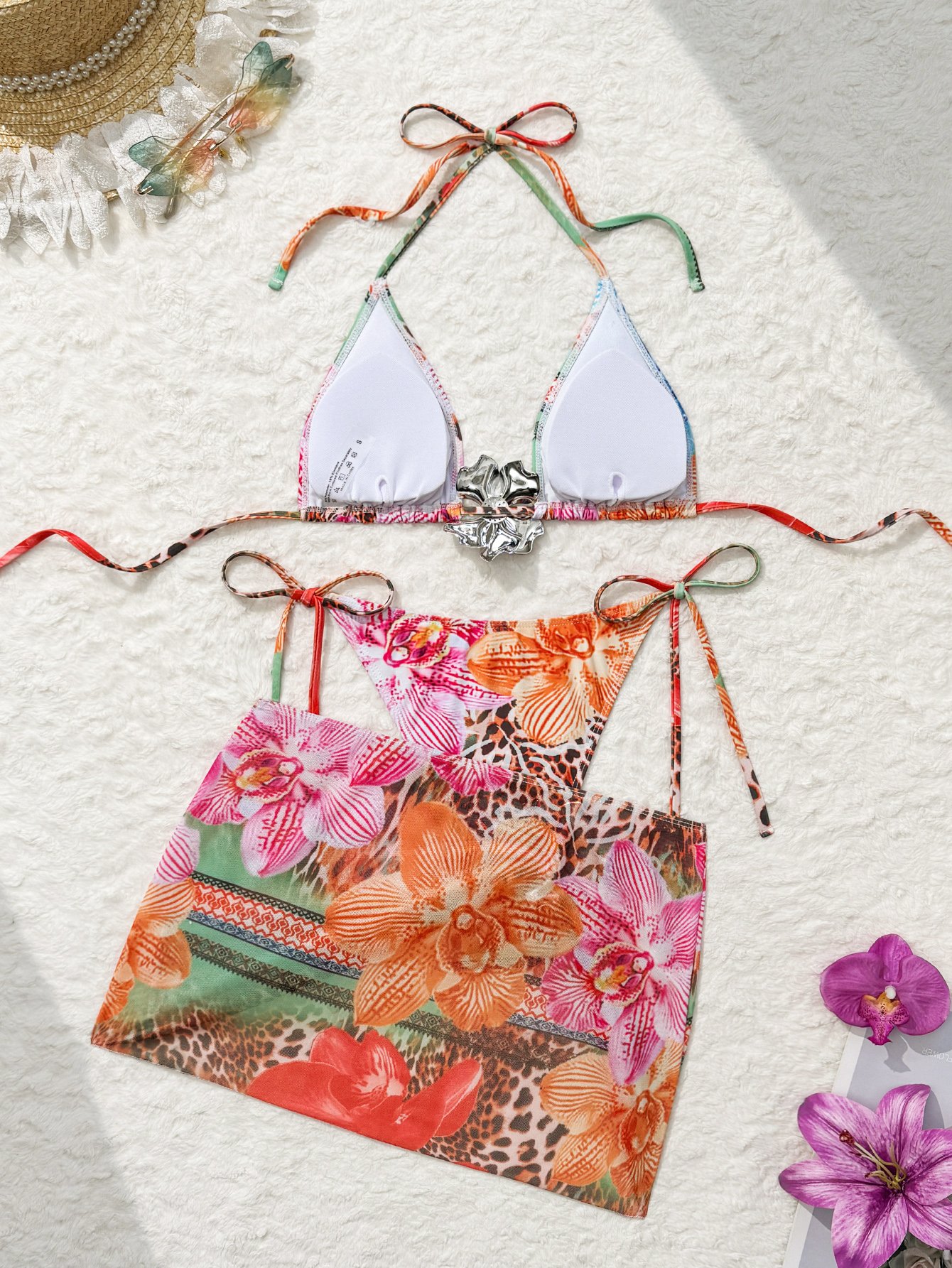 Multi-Color Graphic Print Triangle Bikini Set