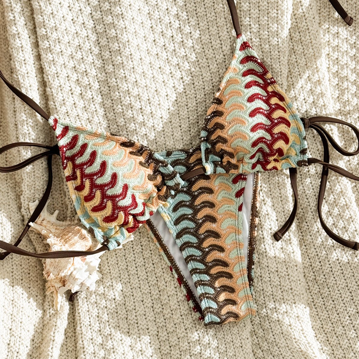 Multi-Color Geometric Print Triangle Bikini Set