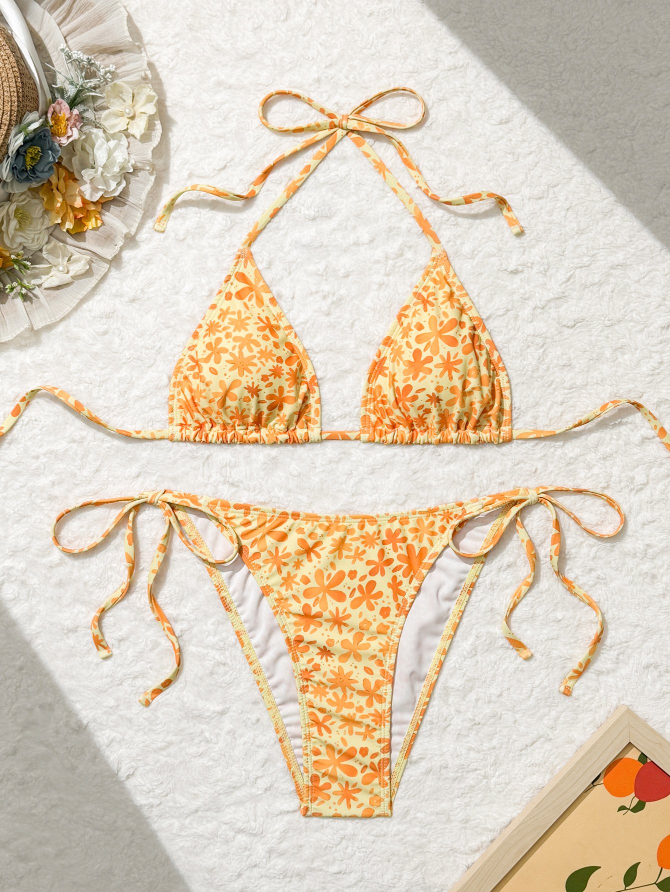 Multi Color Floral Print Triangle Bikini Set