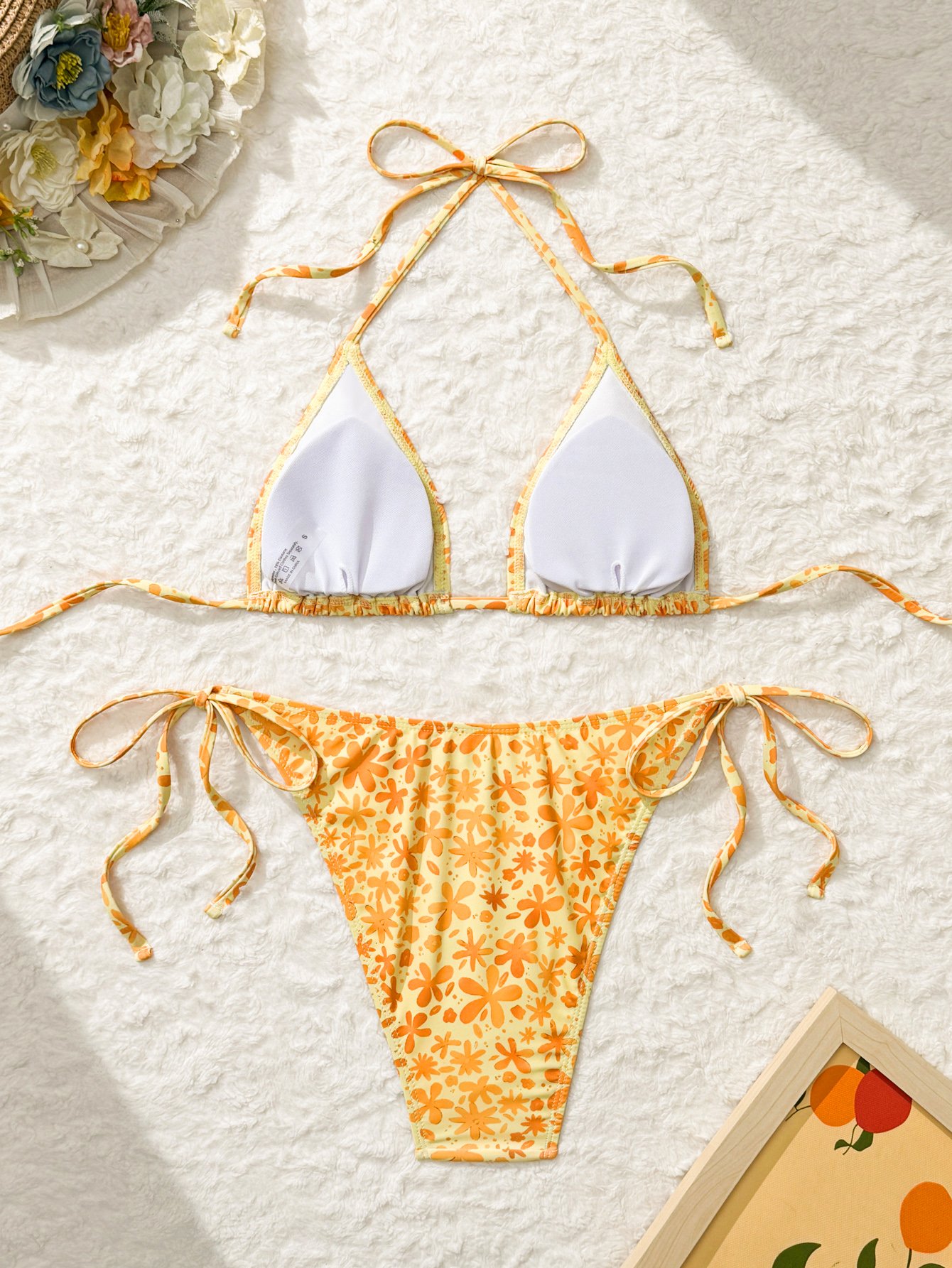 Multi Color Floral Print Triangle Bikini Set