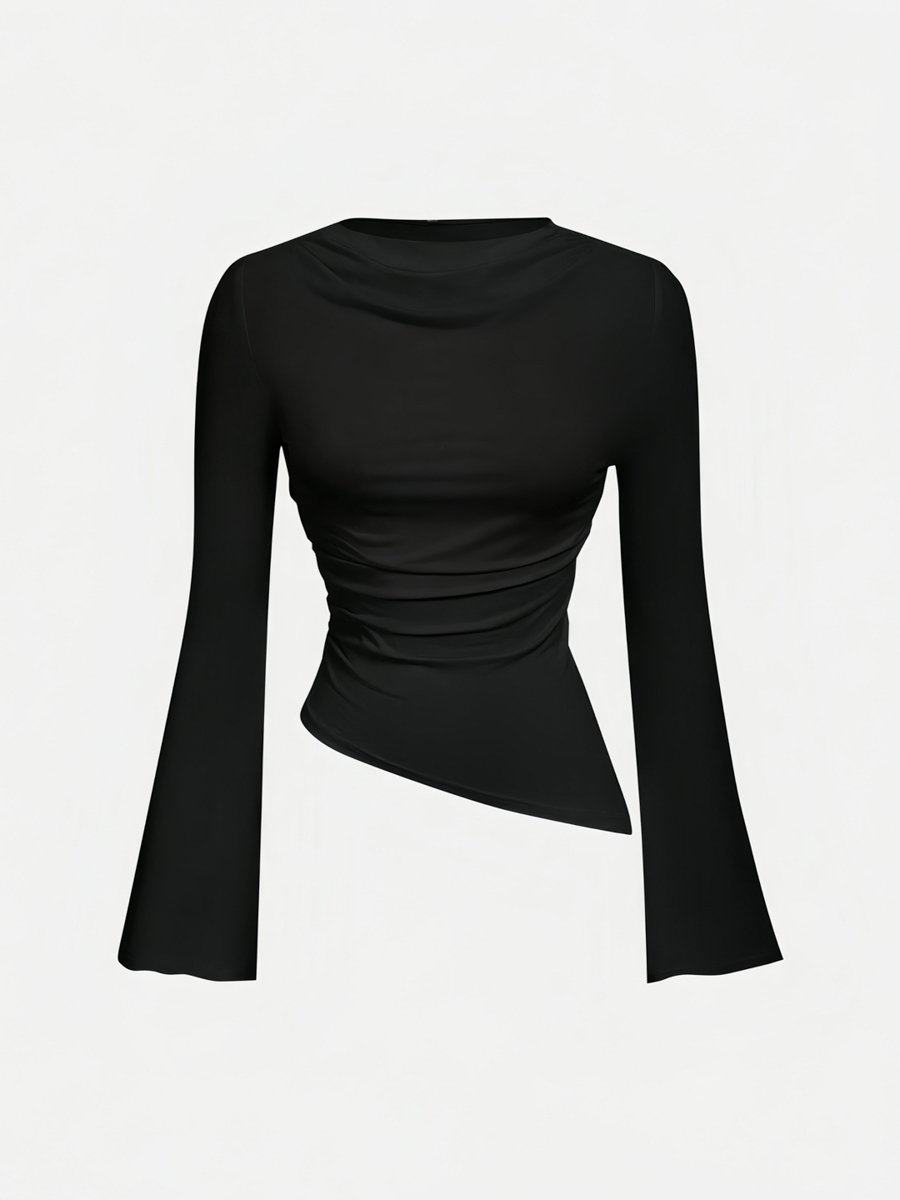 Black Long Sleeve Asymmetrical Hem Top