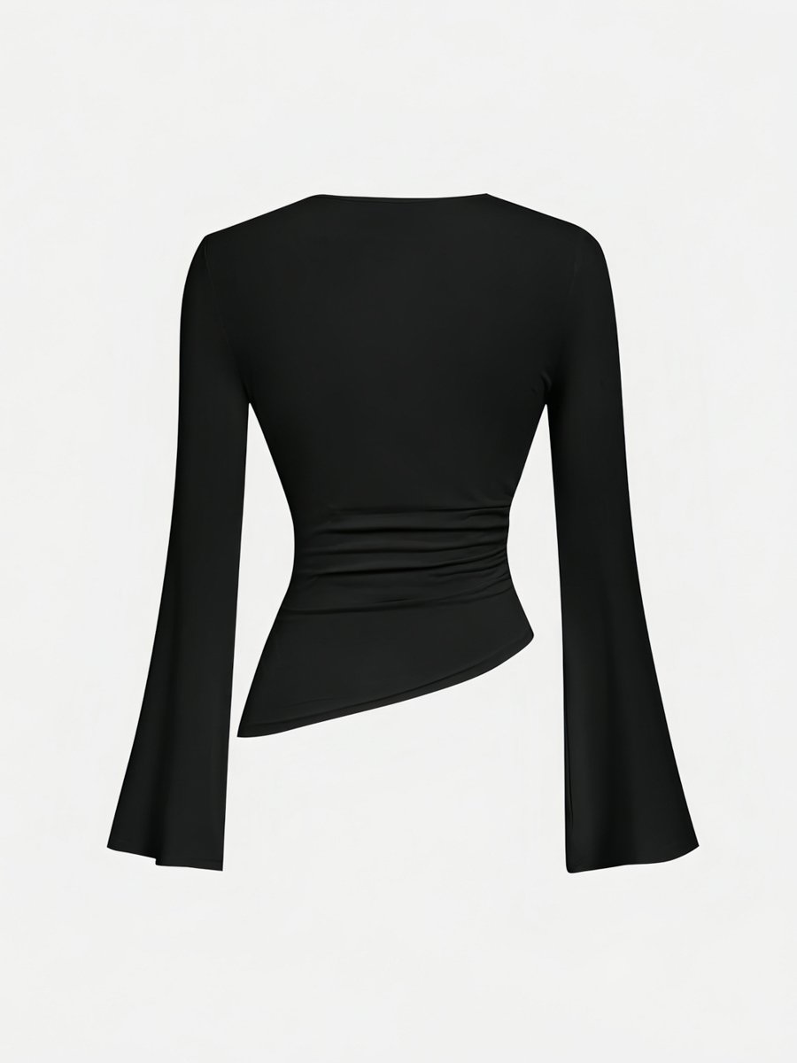 Black Long Sleeve Asymmetrical Hem Top