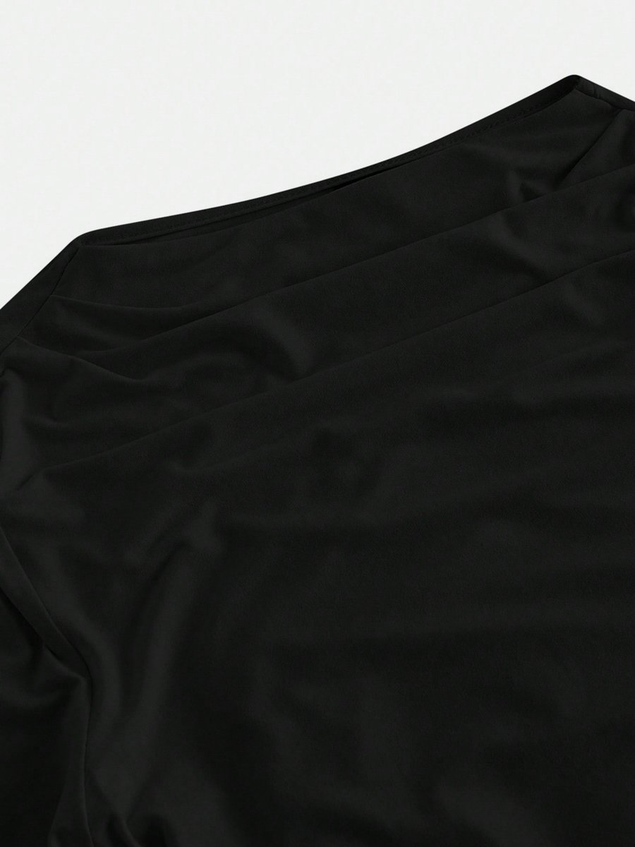 Black Long Sleeve Asymmetrical Hem Top