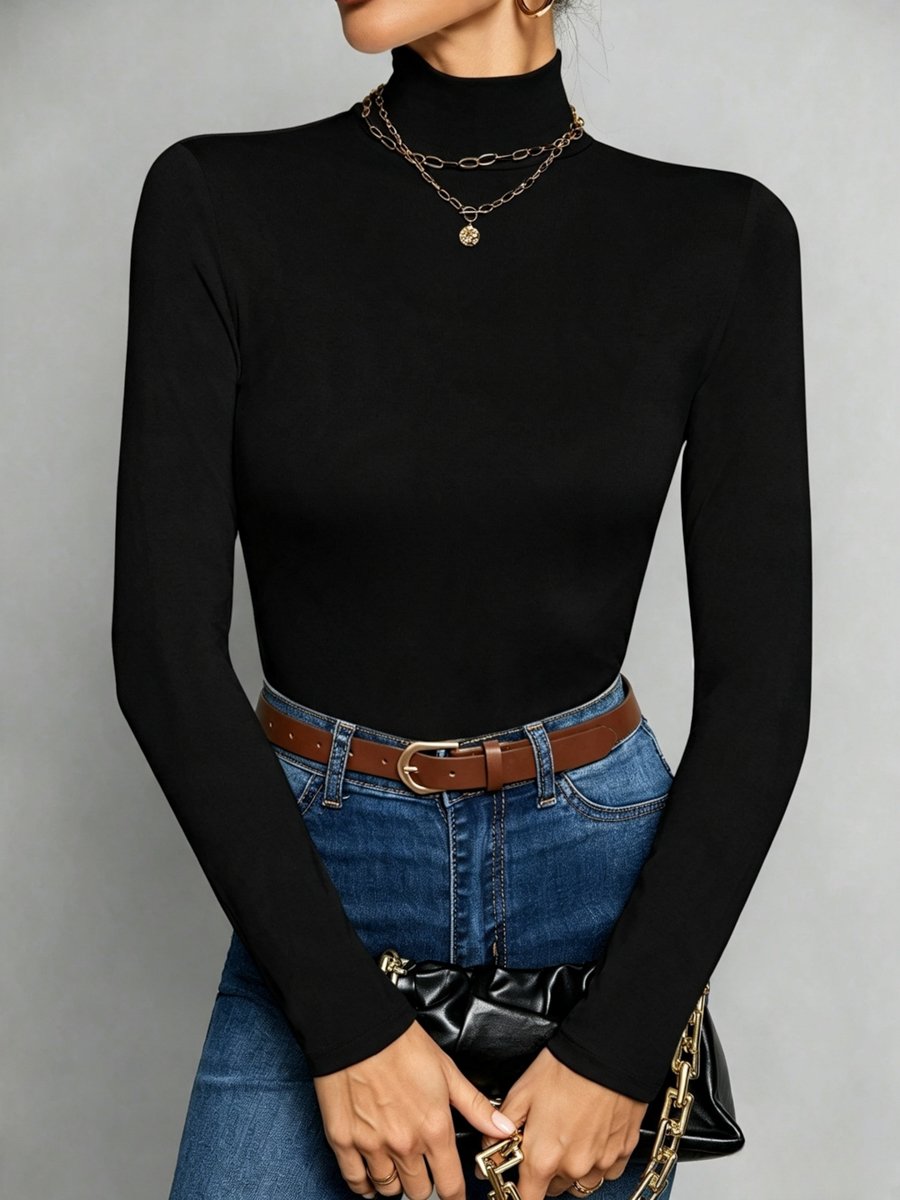 Black Long Sleeve Mock Neck Top