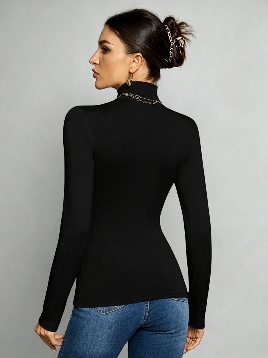 Black Long Sleeve Mock Neck Top