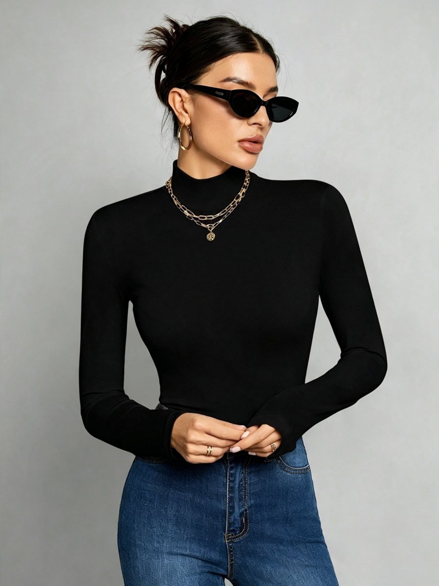 Black Long Sleeve Mock Neck Top