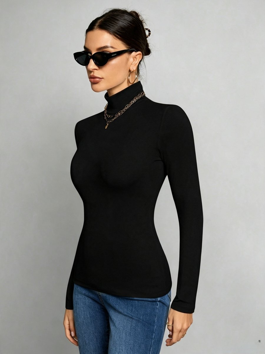 Black Long Sleeve Mock Neck Top