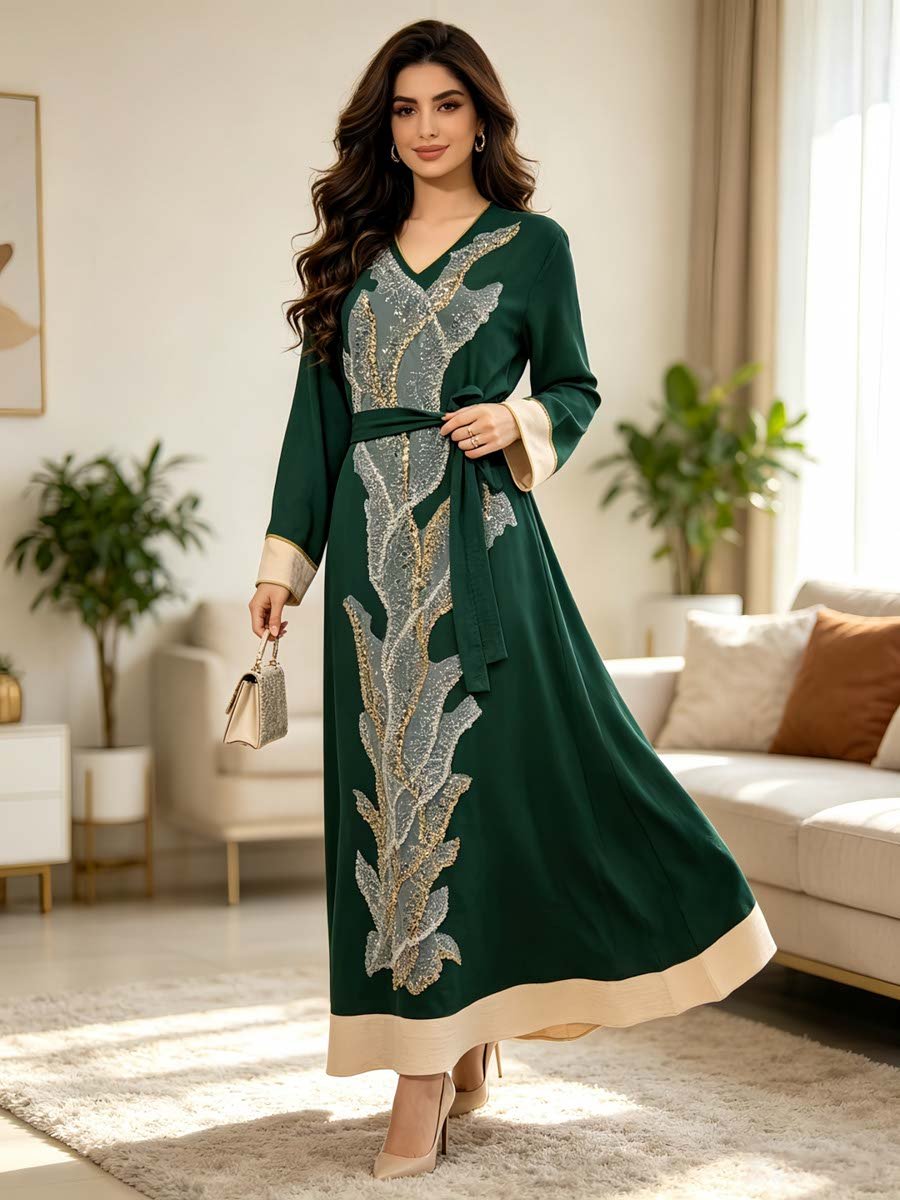 Green A-Line Jalabiya with Embroidery