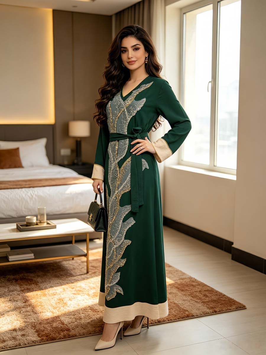 Green A-Line Jalabiya with Embroidery