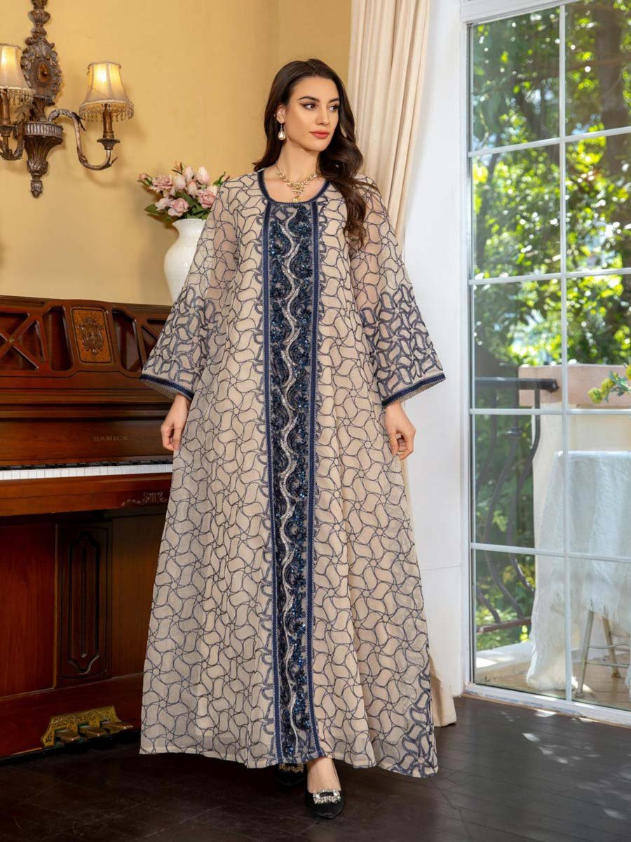 Grey Printed Long Sleeves Jalabiya