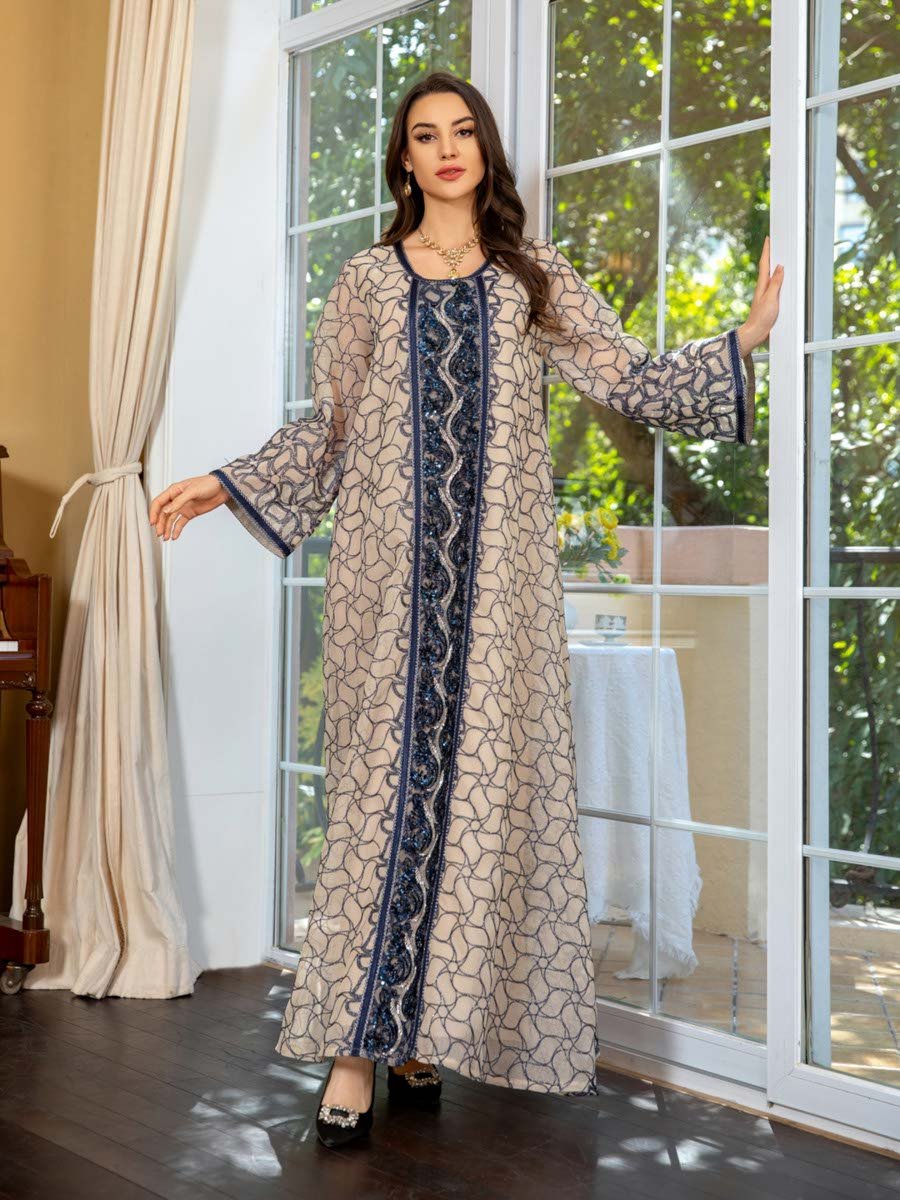 Grey Printed Long Sleeves Jalabiya