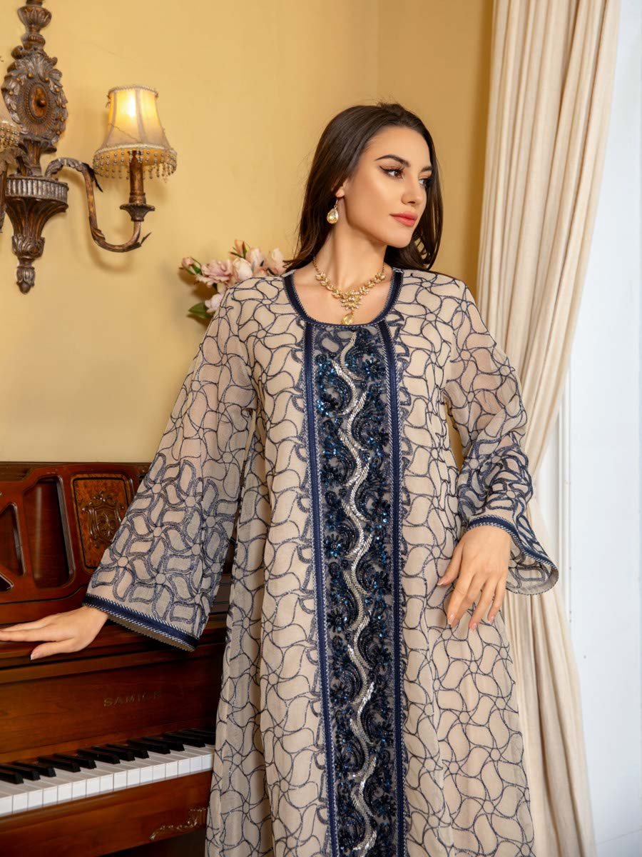 Grey Printed Long Sleeves Jalabiya