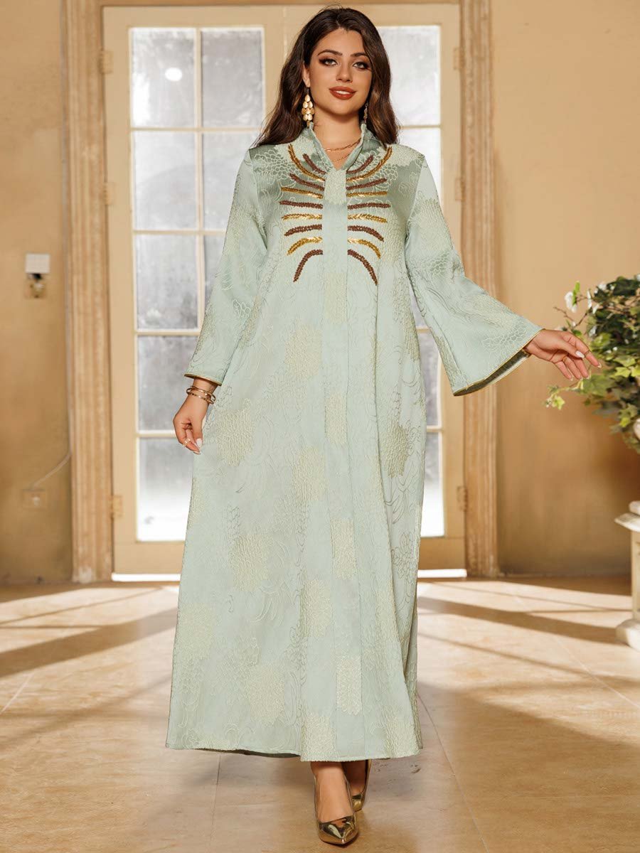 Teal Jacquard A-Line Jalabiya with Embellishments