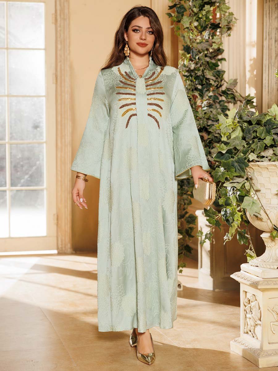 Teal Jacquard A-Line Jalabiya with Embellishments