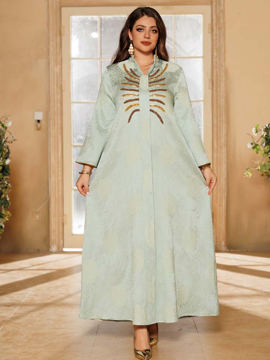 Teal Jacquard A-Line Jalabiya with Embellishments