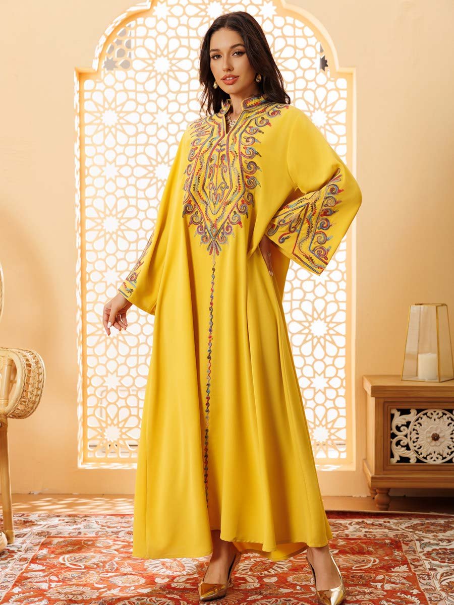 Yellow Embroidered A-Line Jalabiya