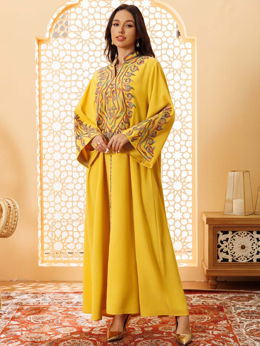 Yellow Embroidered A-Line Jalabiya