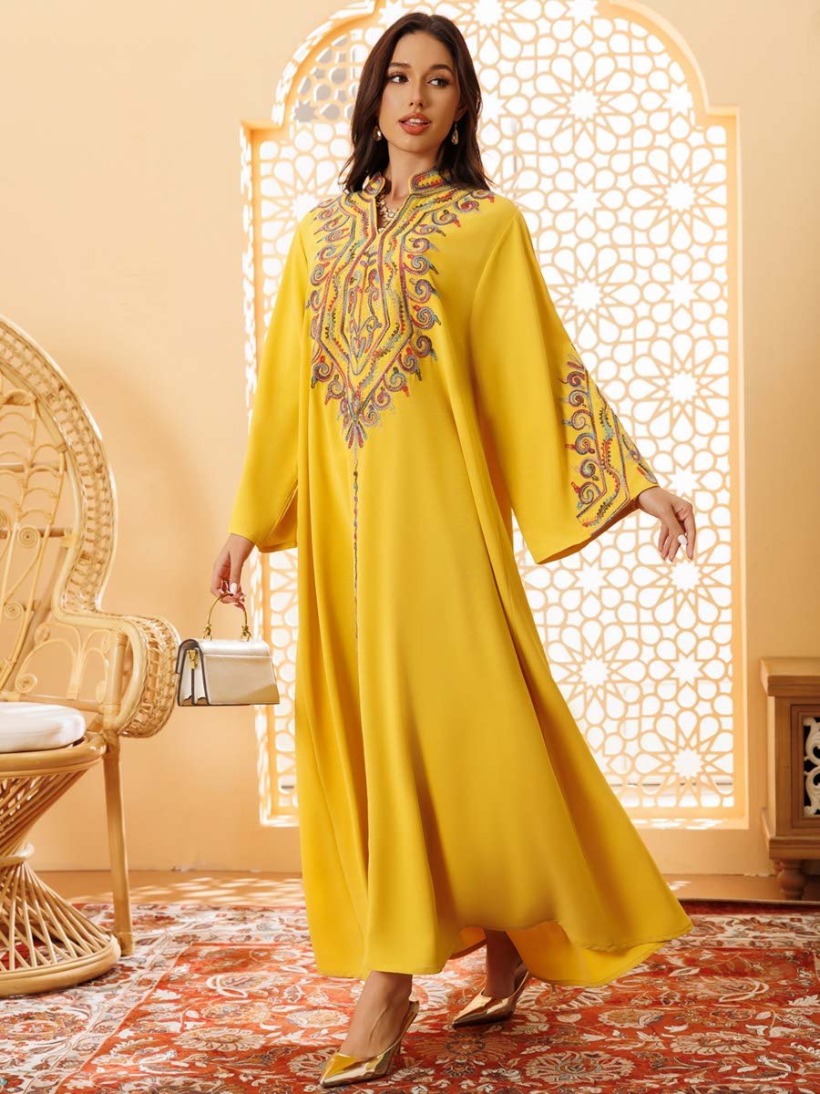 Yellow Embroidered A-Line Jalabiya