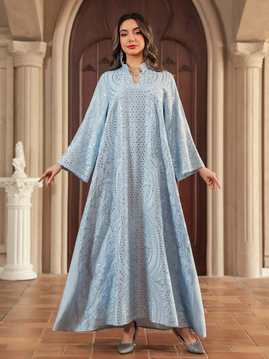 Blue Sequin Ankle-Length A-Line Jalabiya