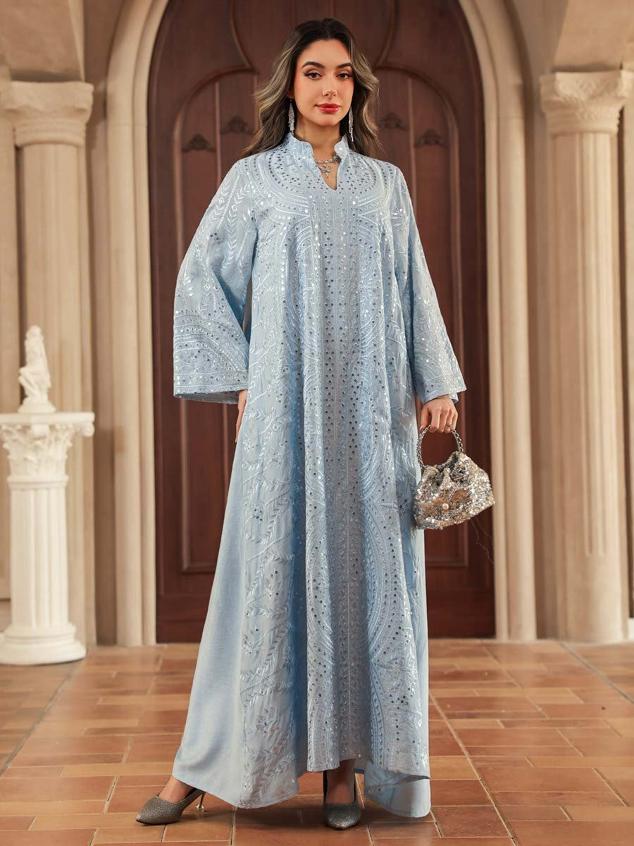 Blue Sequin Ankle-Length A-Line Jalabiya